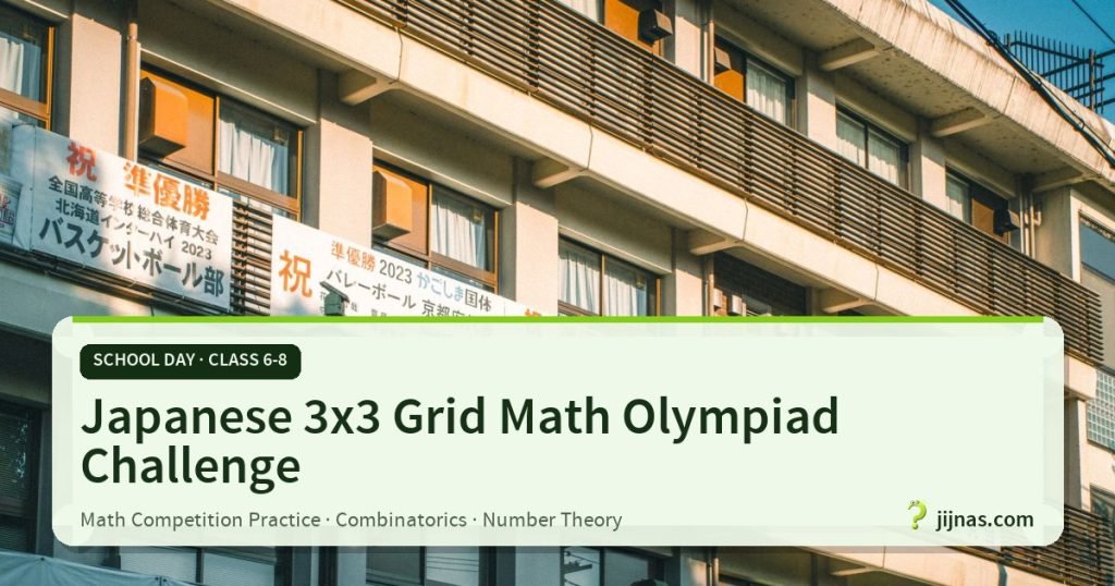 Japanese 3x3 Grid Math Olympiad Challenge, School Day · Class 6-8 | jijnas.com