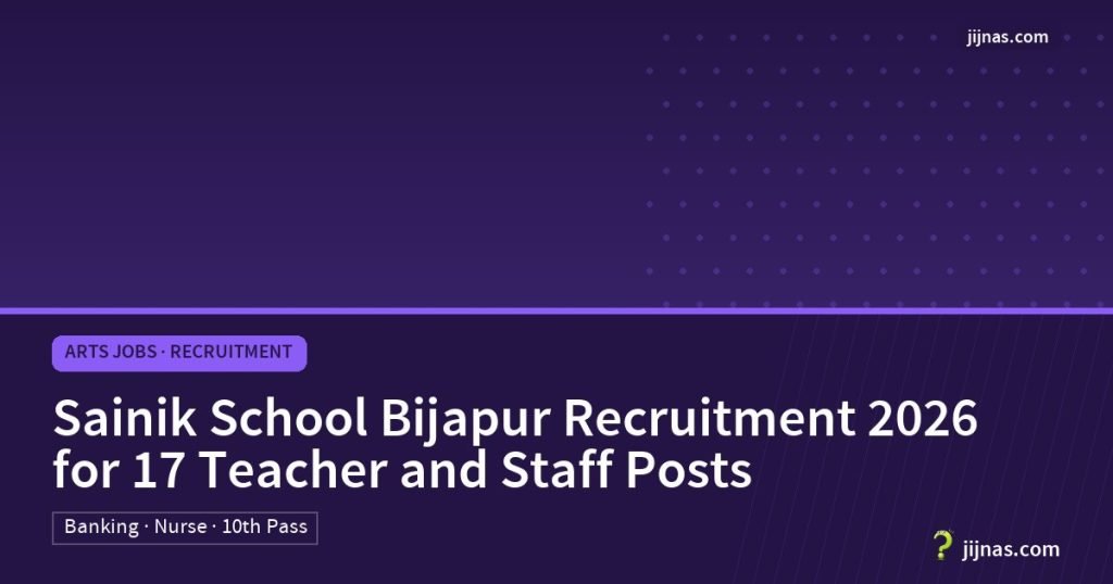 Sainik School Bijapur Recruitment 2026 for 17 Teacher and Staff Posts, Arts Jobs · Recruitment | jijnas.com