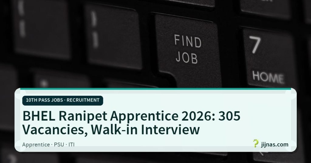 BHEL Ranipet Apprentice 2026: 305 Vacancies, Walk-in Interview, 10th Pass Jobs · Recruitment | jijnas.com