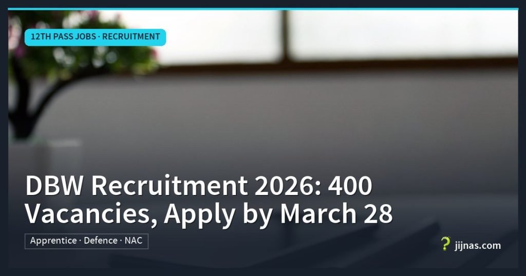 DBW Recruitment 2026: 400 Vacancies, Apply by March 28, 12th Pass Jobs · Recruitment | jijnas.com