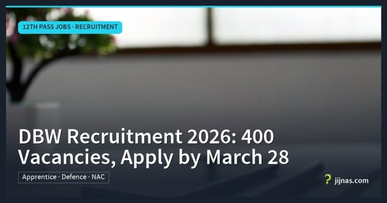 DBW Recruitment 2026: 400 Vacancies, Apply by March 28, 12th Pass Jobs · Recruitment | jijnas.com