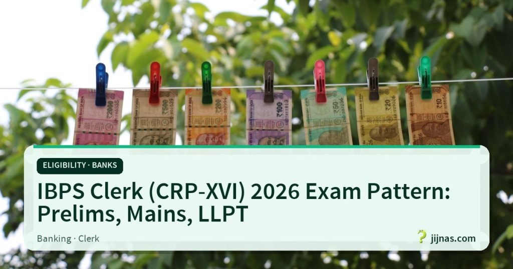 IBPS Clerk (CRP-XVI) 2026 Exam Pattern: Prelims, Mains, LLPT, Eligibility · Banks | jijnas.com