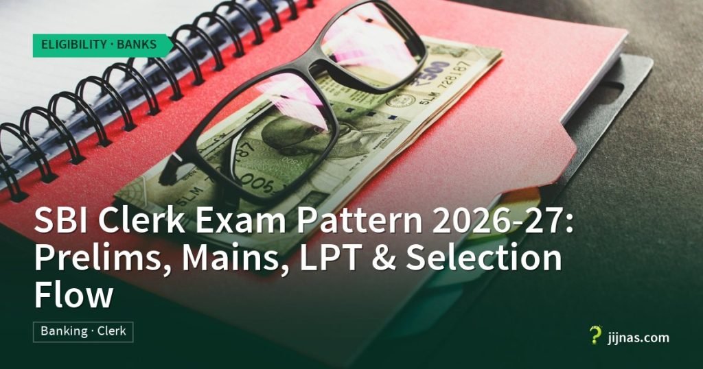 SBI Clerk Exam Pattern 2026-27: Prelims, Mains, LPT & Selection Flow, Eligibility · Banks | jijnas.com