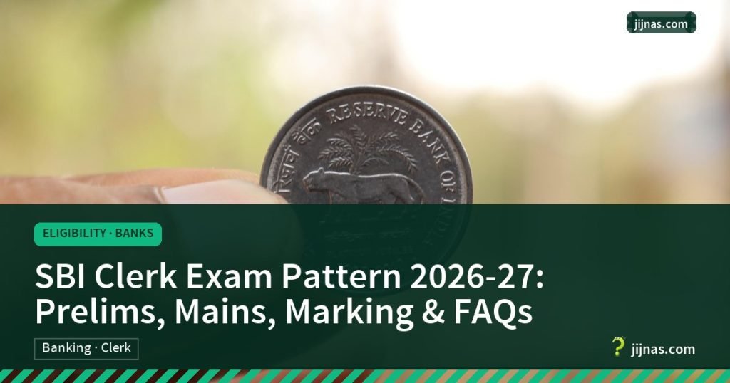 SBI Clerk Exam Pattern 2026-27: Prelims, Mains, Marking & FAQs, Eligibility · Banks | jijnas.com