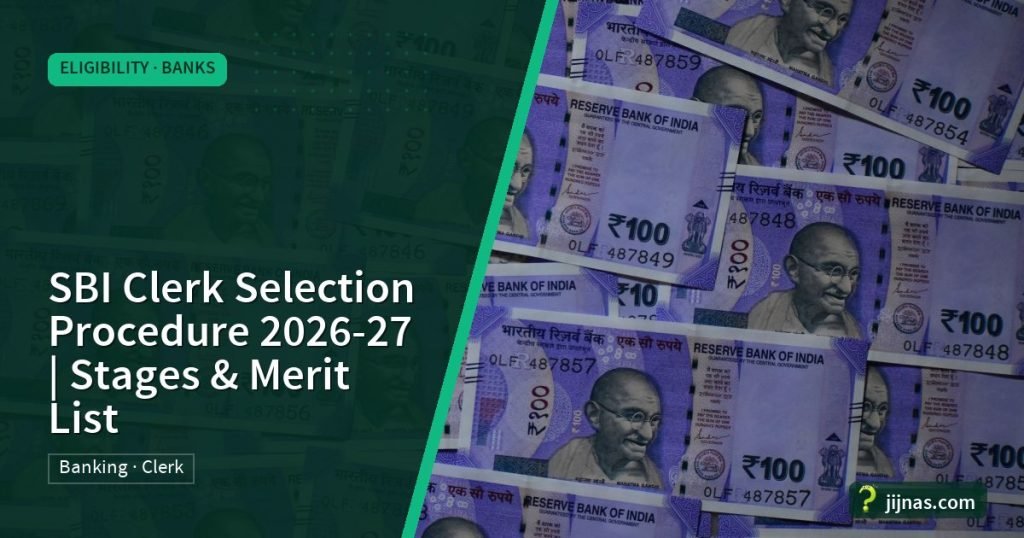 SBI Clerk Selection Procedure 2026-27 | Stages & Merit List, Eligibility · Banks | jijnas.com